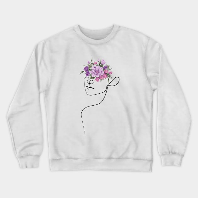 Find the Closest Flowers Bouquet and Put it on your Head | One Line Drawing | One Line Art | Minimal | Minimalist Crewneck Sweatshirt by One Line Artist